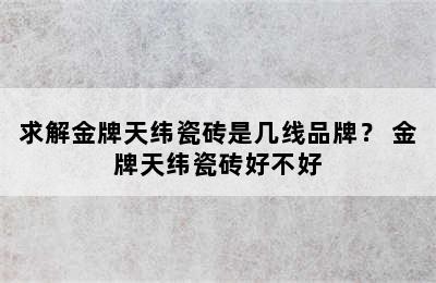 求解金牌天纬瓷砖是几线品牌？ 金牌天纬瓷砖好不好